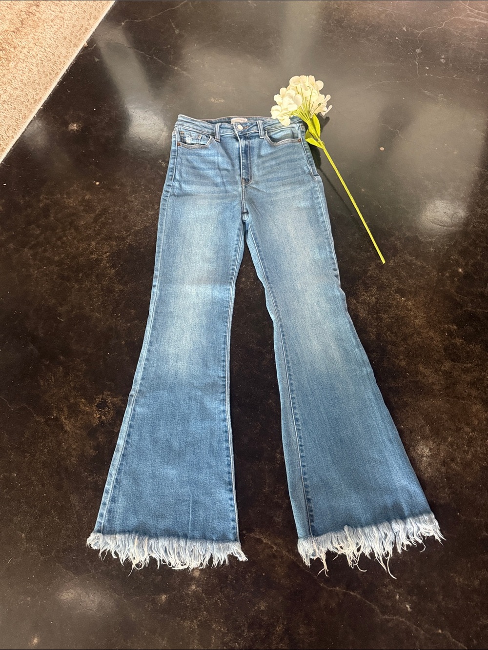Cello Light Blue Distressed Frayed Hem Wide-Leg Jeans
